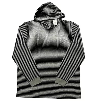 J. Crew Hoodie Mens XL Washed Jersey Hooded Pullover Sweatshirt Gray Striped NEW • $29.95