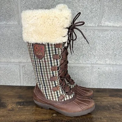 UGG Women’s Edmonton Brown Plaid Waterproof Tall Winter Boots Size US 8 • $84.95