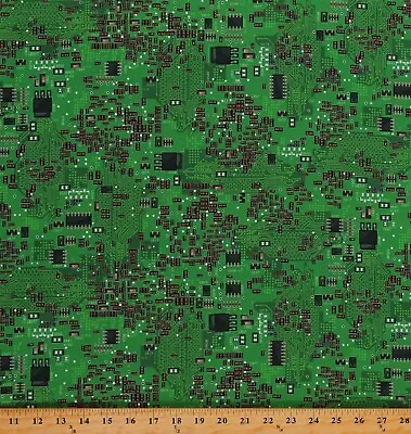 $12.95 • Buy Cotton Computer Chips Circuit Boards Technology Green Fabric Print BTY D756.12