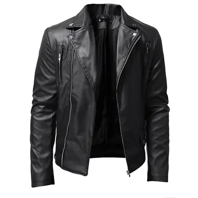 Men Leather Brando Motorbike Jacket Marlon Biker Motorcycle With Armour Coats* • $49.86