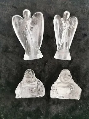 £18.99 • Buy Clear Quartz Carved Buddha Or Angel Healing Meditation Prayer High Vibration