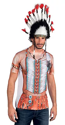 Mens Indian Warrior 3D T-Shirt Or Native American Headress Fancy Dress Costume • £17.99