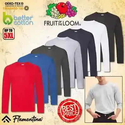 Fruit Of The Loom T-Shirt Plain Mens Long Sleeve 100% Cotton Blank Top Women Tee • £5.85