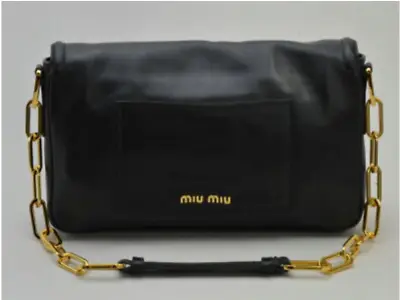 MIU MIU Chain Shoulder Bag VITELLO SOFT Leather RR1936 Black Gold Women's • $433.20