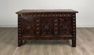 Antique 18th Century Carved Oak Coffer / Blanket Box ( REF AF-1985 ) • £425