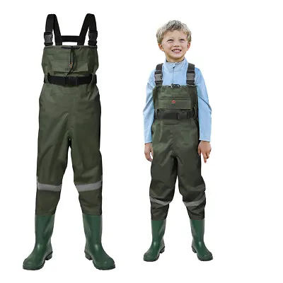 HISEA Kids Fishing Chest Waders Bootfoot Nylon PVC Waterproof Anti-Slip Hunting • $43.89