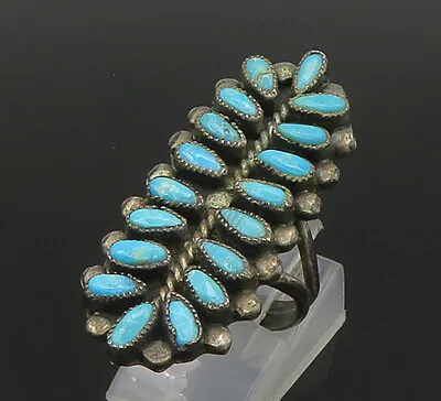 ZUNI NAVAJO 925 Silver - Vintage Turquoise Oblong Cocktail Ring Sz 8 - RG22965 • $171.75