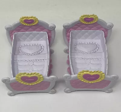 My Little Pony Doll Crib Cradle Baby Bed Hasbro Pink White Hearts 2008 PAIR • $9.23