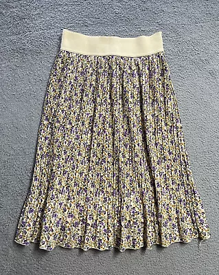 Metrowear Women's Line A Skirt Size Large Purple Floral Pleated Elastic Waist • $18.90