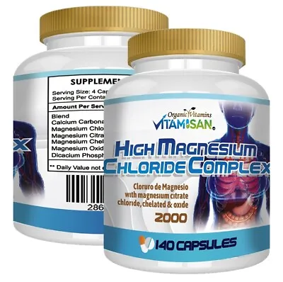 Best High Magnesium Chloride 2000 Mg 140 Capsules Nervous System Support Organic • $13.30