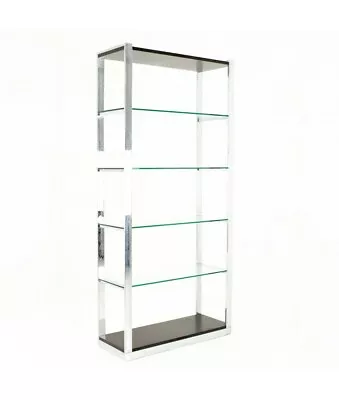 Milo Baughman Style Mid Century Chrome And Glass Shelf • $947