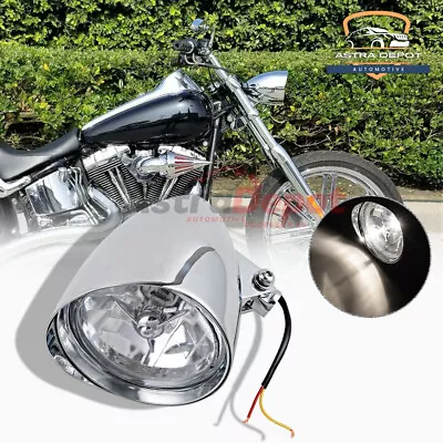 5.75  5 3/4  Chrome Motorcycle Bullet Headlight Bucket W/ Visor & Tri-Bar Bulb • $80.98