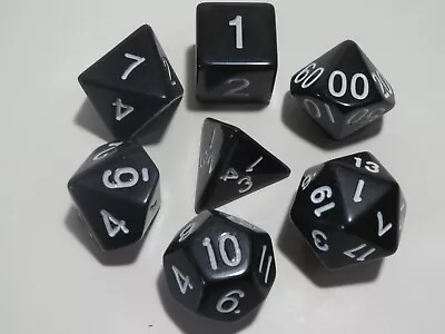 RPG Dice Set Of 7 - Opaque Black D4 D6 D8 D10 D12 D20 D00-90 • $7.19