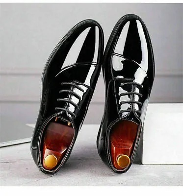 Men's Formal Lace Up Patent Leather Tuxedo Dress Shoes Shiny Wedding Oxfords • £24.24