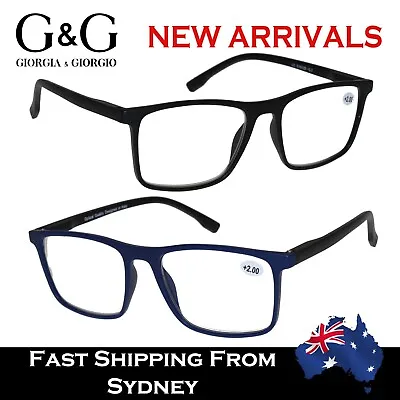 Men Women Reading Glasses Magnifying Square Large Frame Blue Black+1.0~+3.5 • $19.99