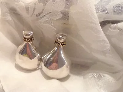 Sterlling Silver TAXCO MEXICO MONEY BAG GIFT BAG Earrings W Gold Trim • $55