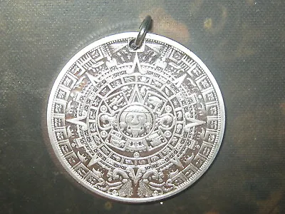 $14.99 • Buy NEW 40MM Silver Tone Aztec Mayan Sun Calendar Mexico COIN Pendant Charm Necklace