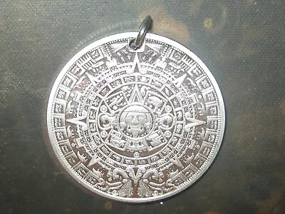 NEW 40MM Silver Tone Aztec Mayan Sun Calendar Mexico COIN Pendant Charm Necklace • $14.99