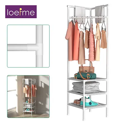 3 Tier Corner Metal Coat Clothes Stand Rack Hat Shoes Racks Thicken Hanger Shelf • £16.99