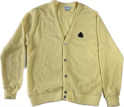 IZOD Cardigan Sweater Button Mens XL Vintage W/LOGO Acrylic Yellow Long Sleeve • $29.99