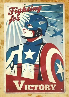 $18.95 • Buy  Fighting For Victory Captain America Tin Metal Sign & Wall Decor