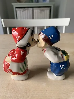 £49 • Buy Vintage Enesco Japan Kissing Dutch Boy Girl Figurines Salt Pepper Pottery Pots