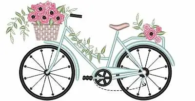 Lovely Vintage Bicycle With Floral Basket Embroidered Large Quilt Block • $15.95