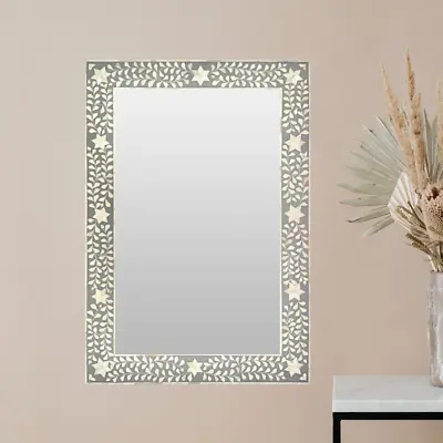 Floral Pattern Bone Inlay Mirror handmade Bone Inlay Mirror gray  Mirror • $299