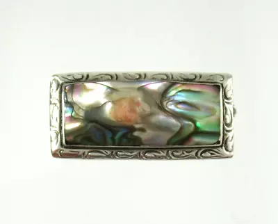 .925 Sterling Silver Vintage Abalone Brooch Pin Blister Pearl Engraved 1.25  • $48