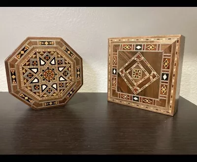 Vintage Middle Eastern Inlaid Mosaic With Mother Of Pearls ￼Wood Jewelry Box ￼ • $55