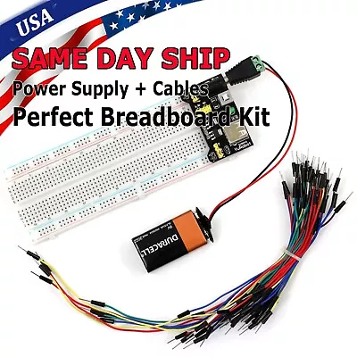 MB-102 830 Point Breadboard + 3.3V 5V Power Supply + 65 Jumpers + Battery Cable • $8.95