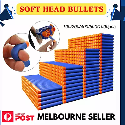 100 X Bullets SOFT HEAD Nerf N-Strike Elite Dart Refill Fits Most Nerf Guns BLUE • $23.24