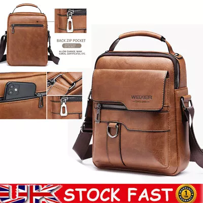 Mens Bag Leather Laptop Office Briefcase Cross Body Shoulder Messenger Bag Brown • £11.99