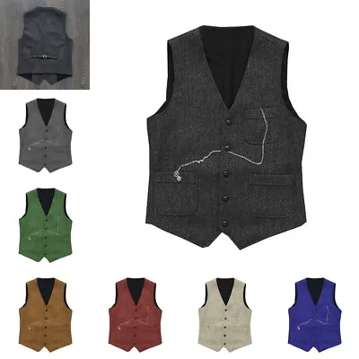 Mens Vintage Vests Waistcoat Wedding Cowboy Hunting Herringbone Large XL XXL 3XL • $25.19