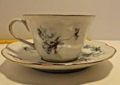 A. Lanternier Limoges France Teacup & Saucer Blue & Purple Flowers • $25