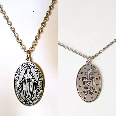 Vintage Miraculous Pendant Necklace Silver Chain O Mary Conceived Without Sin • $15