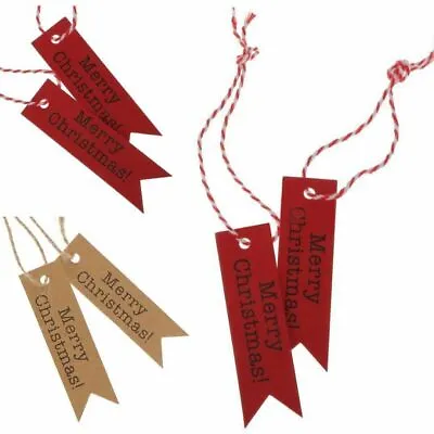 £2.99 • Buy 50/100PCS Merry Christmas Kraft Paper Gift Tags Scallop Label Luggage + Strings