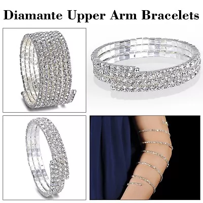 Crystal Upper Arm Cuff Bracelet Rhinestones Diamante Spiral Shape Girls Armband • £5.45