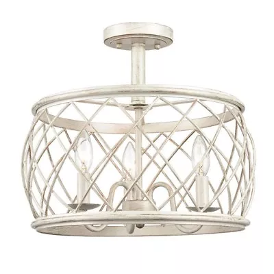 Farmhouse Ceiling Light 3-Light Drum Semi Flush Mount Light Fixture Metal Shade • $106.99