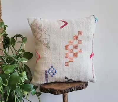 Moroccan Handmade Kilim Pillow White Cushion Cover Throw Pillow Case Sofa Boho • $59