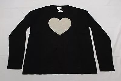 J. Crew Women's Long Sleeve Shimmer Heart Teddie Sweater WR4 Black Large NWT • $64.99