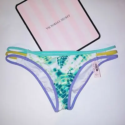 Victoria Secret Swim Bikini Bottom Small Strappy Cheeky Tie Dye White Green New • $31.99