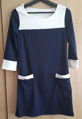 Monteau Navy And White Jackie O Retro Style Shift Dress Size M • £15.99