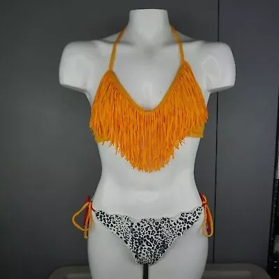 L Space Orange Fringe Halter Top Size M And Wavy Brazilian Tie Side Pant S L New • $90