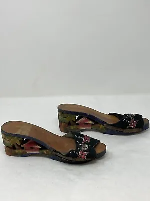 Vintage Wwii 40's Era Hand Carved Painted Wooden Bakya Women's Heel Shoes • $34.24