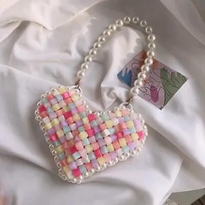 Acrylic Beaded Handbag Women Clutch Pearl Bag Wedding Chain Handbag Crystal • $16.59