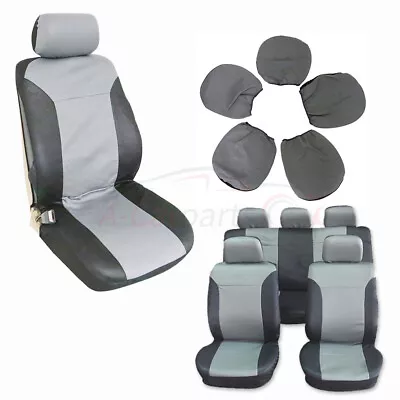 Seat Covers Full Set For Embossed Cloth Cushion Protector Black Gray For Car • $19.99