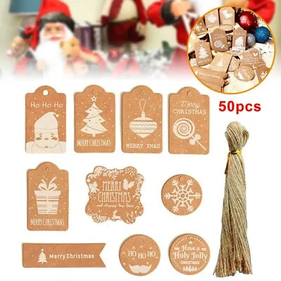 Christmas Kraft Paper Gift Tags Scallop Label Luggage Blank + Strings FP • £4.26