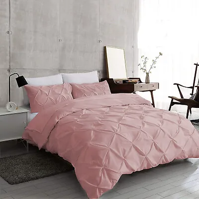 Dusky Pink Pintuck Duvet Cover 100% Egyptian Cotton Bedding Set Double King Size • £21.99