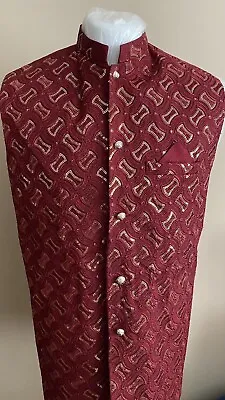 Asian Waistcoat Large Red/Gold Men's Wear Eid Clothes Pakistani Brand New • £32